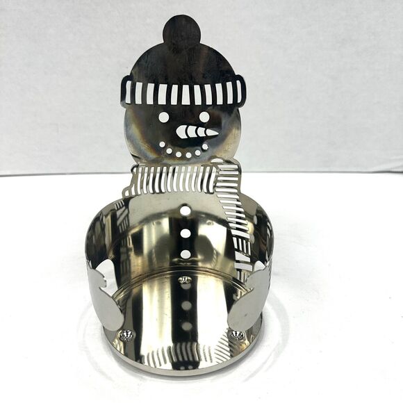 Slatkin & Co. Bath & Body Works Silver Snowman 3 Wick Candle Holder  7.5" Tall - Picture 5 of 10